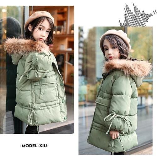 Winter Girl Jacket New Jacket Solid Color Cap with Collar Girl Parker Coat Cotton Warm Childrens Hooded Thick Jacket Snowsuit