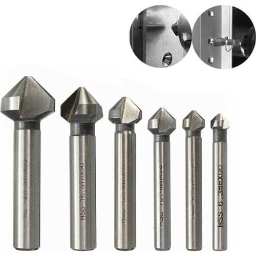 ZK30 Round shank 6Pcs 3 Flute 90 Degree HSS Chamfer Chamfering Cutter End Mill Tool Countersink Drill Bit Set 6.3-20.5MM
