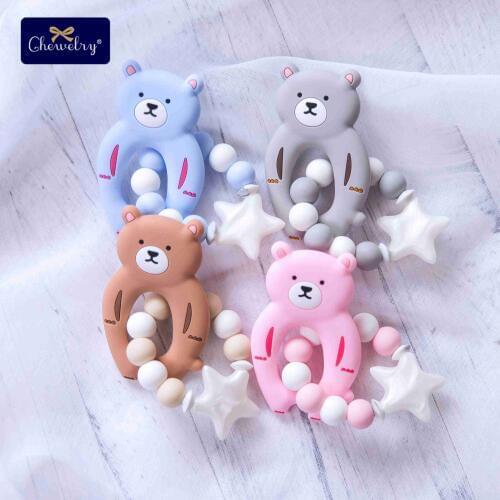 1PC Baby Food Grade Silicone Teether Bear Rodent Bracelet Chew Biter Toys Tiny Rod Silicone Beads Teething Gift For Kid Products