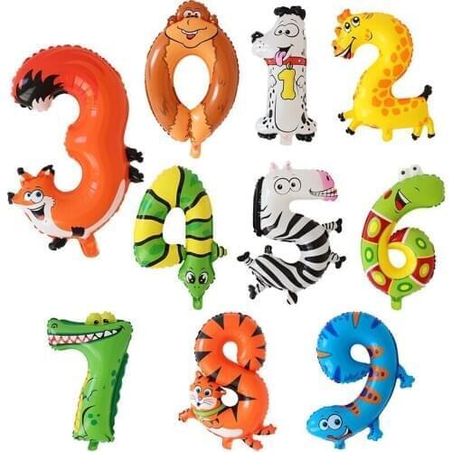 10pcs 16inch Cartoon Animal Number Foil Balloons 0-9 Digit Figure Ballon Kids Birthday Party Wedding Decoration Air Globos Toys