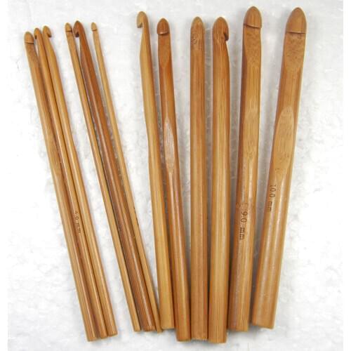 12-Size 3mm-10mm Knit Weave Yarn Craft Knitting Needle Bamboo Handle Crochet Hooks Sewing Needles Costura