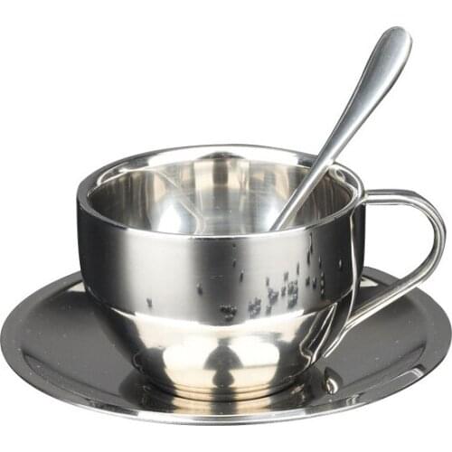 180ml/200ml Coffee Cup Double Layer Hot Resistant Coffee Cup Set Stainless Steel Tea Cup With Plate and Spoon