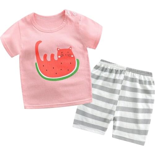 2021 Summer Girl Clothing Baby Toddler Clothes Kids Children Short Sleeve Suit Cotton Pink Princess Outfits Cloths For Baby