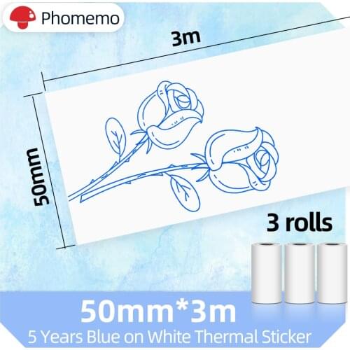 Phomemo Thermal Sticker Paper 50mm x 3.5M for Phomemo M02/M02 Pro/M02S/M03 Pocket Printer Diameter 30mm 3 Rolls