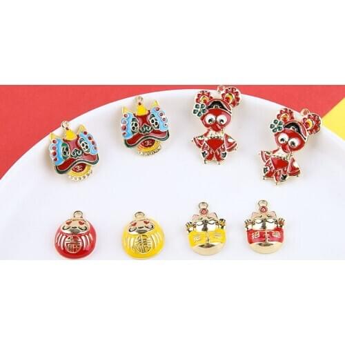 6pcs Chinese style Earrings For Women Drama Huadan Lucky Cat Cute Pendant Cartoon Statement Earrings Diy Jewelry Accessories