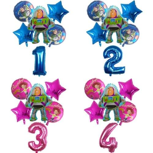 6pcs Cartoon Toy Foil Balloon Buzz Lightyear Story Ballon Baby Shower Birthday Theme Party Decoration Hero Air Globos Kids Toys