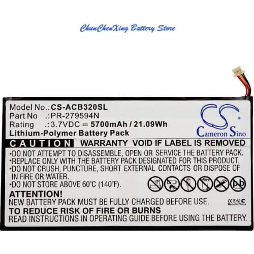 Cameron Sino 5700mAh Battery PR-279594N for Acer A5008, Iconia One 10 B3-A20, Iconia One 10 B3-A30, Iconia 10 A3-A40