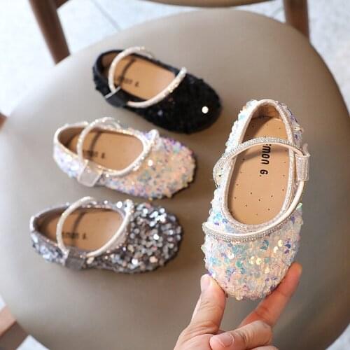 Kids Leather Shoes Girls Wedding Shoes Children Princess Sandals Sequins Girls Casual Dance Shoes Flat Sandals Toddler Shoes AS2