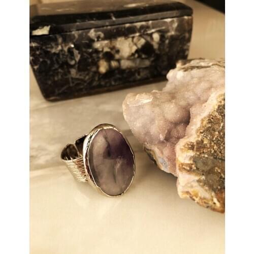 Dr Stone Natural Stone Women 'S Amethyst Stone adjustable Ring AHL25 439390841