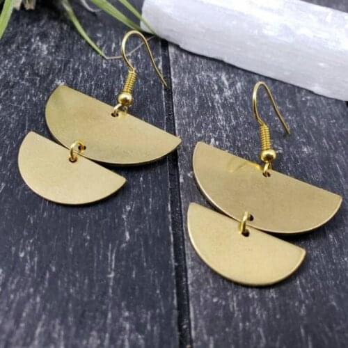 Double Half Circle Earrings, Stacked Semicircle Earrings, Lightweight Hypoallergenic Geometric Brass Earrings