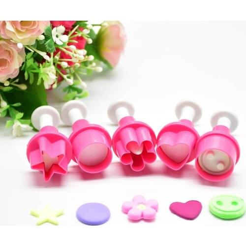 5PCS Plum Star Button Shape Biscuit Cutters Cookie Stamps Plunger Cutter Fondant Molds Embossing Spring Mold Baking Tool
