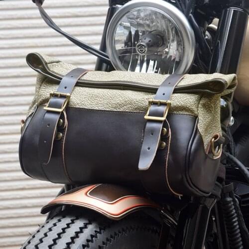 SFK VTG Retro Green Canvas Cowhide Motorcycle Riding Backpack/ Motorbike Back Seat Box Storage Saddle Bag Motocross Accessories