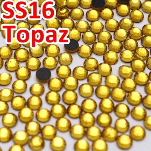 Good Quality SS16 3.8-4.0MM Topaz Golden DMC glass Hot Fix Rhinestones Flatback With Glue For Iron On Garments