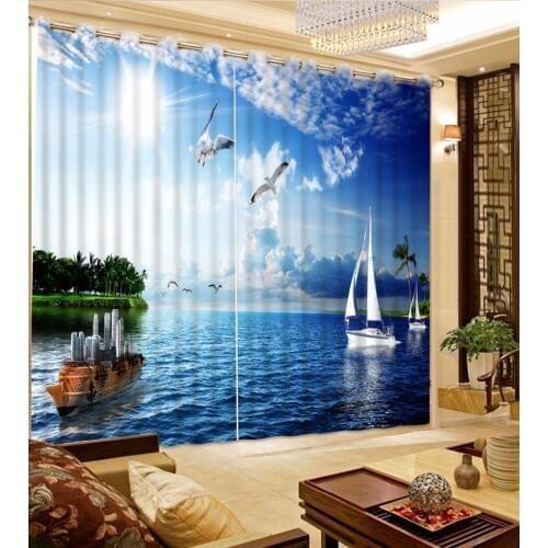 Beautiful Curtains 3D Bedroom Curtains boat on the sea landscape Design Curtain For Children Living room Drapes