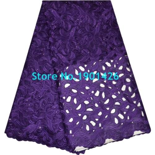 Purple Cotton Embroidery Lace High Quality Swiss Viole Lace Free Shipping Swiss Lace with Stones and bead for dress XY6Y23