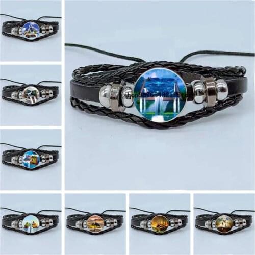 Hot Selling Magic Book Waterfall Scenery Bracelet Glass Cabochon DIY Woven Jewelry Leather Bracelet Party Gift Jewelry