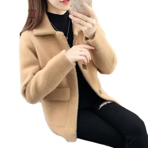 Youth Clothing for Women Shaggy Coat Autumn / Winter Short Jacket Knitting Imitation Mink Cashmere Outerwear Factory Outlet 1979