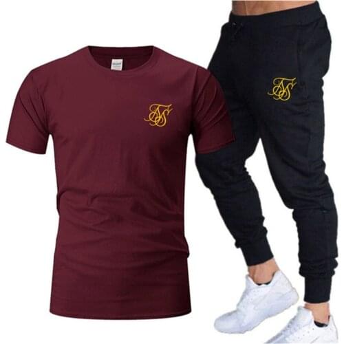 New SikSilk Mens Summer Leisure Sets T-Shirt+Pants Two Pieces Casual Tracksuit Male Sportswear Gym Brand Clothing Sweat Suit