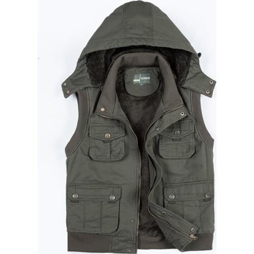 Pocket Men Vest for Winter Autun Male Thick Warm Parka Travel Khaki Sleeveless Waistcoat with Many Pockets