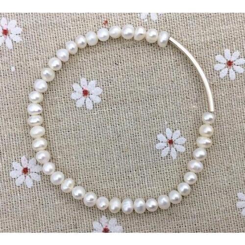 New Arriver Elastic String Bracelet White Color Freshwater Pearl Bracelet Dainty Petite Pearl 4-5mm Small Size Sterling Silvers