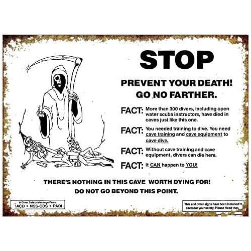 Tin Signs Cave Diving Warning Metal Sign for Bedroom Cafe Home Bar Pub Coffee Beer Kitchen Bathroom Funny Wall Decor