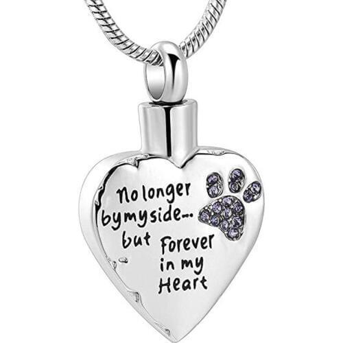 Urn Necklace Birthstone Ashes Cremation Keepsake- No Longer by My Side Forever in My Heart-Dog Cat Pet Paw Style Pendants