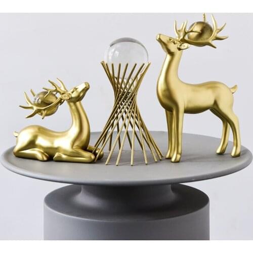 Pair Of Golden Deer Figurines Lucky Interior Nordic Animal Statues Trinkets Sculpture Home Decoration Christmas Wedding Gifts