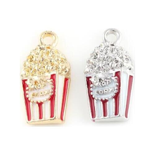 24x12mm (Gold,Silver Color) 20PCS/lot Popcorn Pendant Charm DIY Hang Accessory Fit For Floating Locket Jewelrys