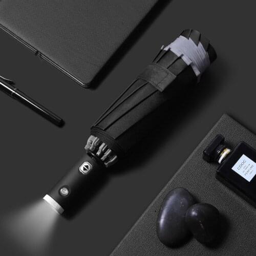 Fully automatic LED flashlight reverse umbrella supply folding windproof sunshade reverse umbrella printed logo