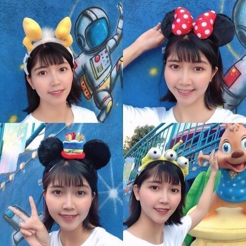 Disney Mickey Minnie Hairband Play Game Women Party Headdress Ears Sequin Hair-Bands Princess Head Hoop Plush Toy Kid Gift