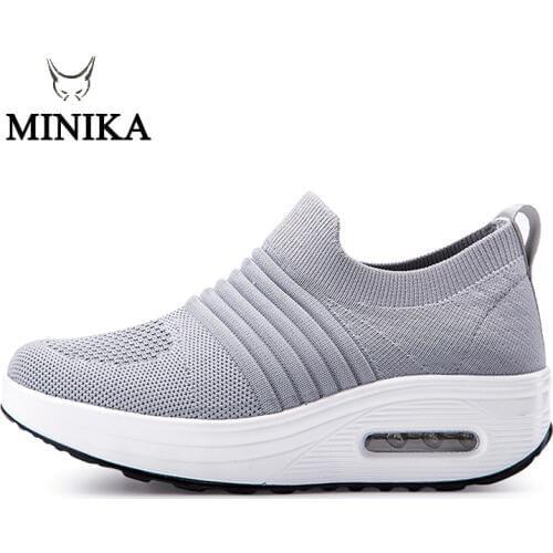 Walking Sport Sneaker Women Fitness Height Increasing Summer Breathable Mesh Wedges Platform Outdoor Shake Shoe chaussures femme