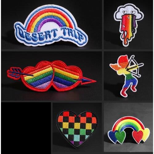 Rainbow patch Arrow of love Mosaic mesh love shape Childrens Parenting decoration stickers iron Badge rainbow clouds