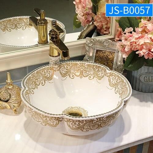 Factory Direct Sale European Style Bathroom Small Color Basins Petal Wash Basin Above Art Basin Ceramic Wash Basin Wholesale