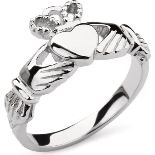 Hand Heart Crown Claddagh Silver Ring Women Polished Wedding Band 925 Sterling Silver Jewelry Engagement Rings Female Size 4-11