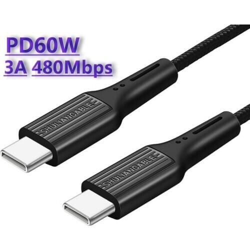 Shuliancable USB C to Type C Cable Fast Charging 60W PD Cable QC 3.0 Quick Charging Mobile Phone Charging Wire USB C Data