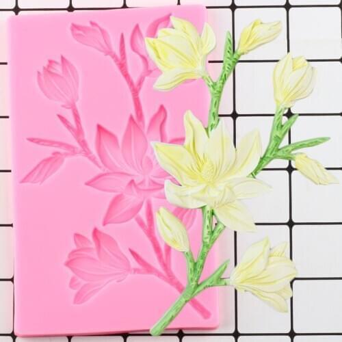 Magnolia Flower Silicone Mold Cake Border Fondant Mould Wedding Cookie Baking Cake Decorating Tools Candy Clay Chocolate Molds