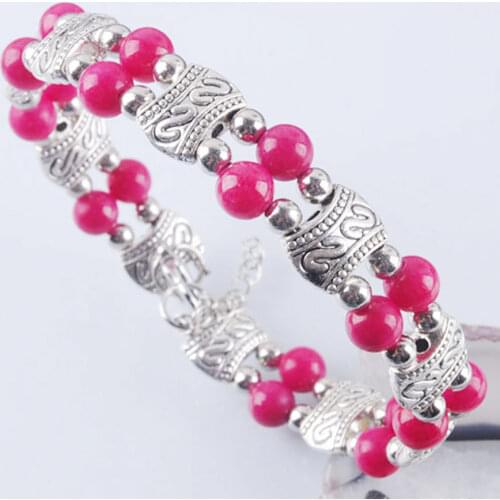 Tibetan Vintage Bracelets&Bangles Natural Jade Natural Stone Round Bead Women Bangle Jewelry PZ254