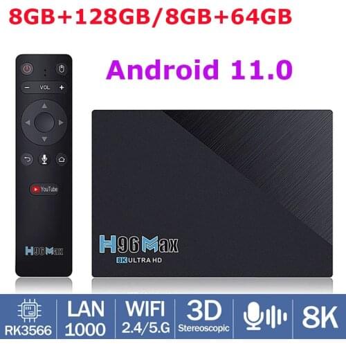 Android 11.0 H96 MAX-3566 Smart RK3566 H96MAX TV BOX 8GB RAM 128GB ROM TVBOX 8k USB3.0 2021 2.4G 5G Dual WIFI Set Top Box 8G 64G