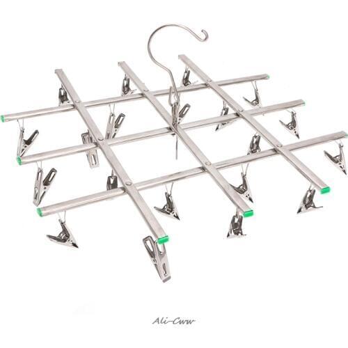 Windproof Laundry Hanger Collapsible Stainless Steel Hanging Rack 20 Clothespin
