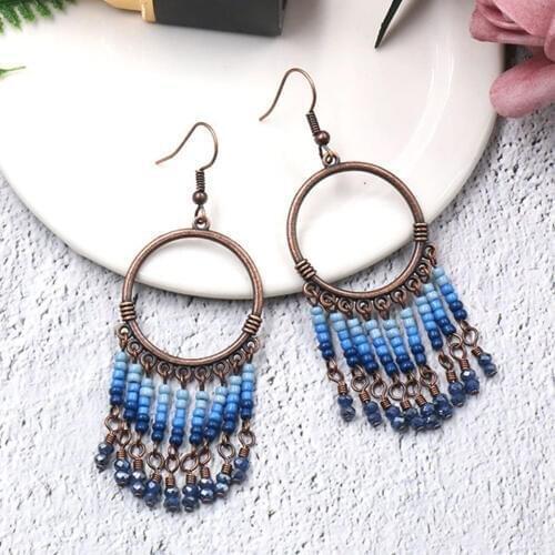 Vintage Round India Boho Ethnic Beads Dangle Drop Long Tassel Earrings for Women Female 2019 Hanging Earring Statement Jewelry