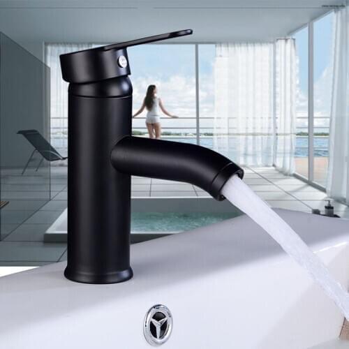 High Quality Black Tap Single Hole Stainless Steel Paint Basin Faucet Hot Cold Mixer Wash Bathroom Toilet Deck Mounted Basin Tap