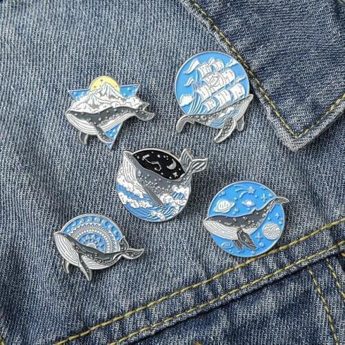 Whale In Sea Animal Enamel Label Pin Backpack Badges For Girls Women Brooches Jewelry Holiday Gift