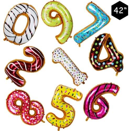 1pcs 42inch Number Donuts Cake Dessert Print Figure Foil Balloons For Kids Birthday Party Decor Supplies Sweet Number Ballon