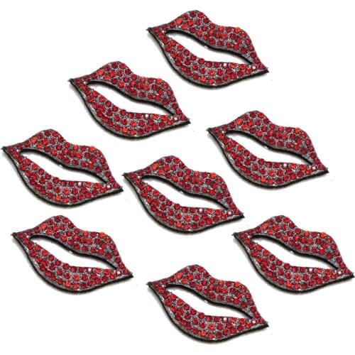 10Pcs/Lot Red RhinestonelLips Patch Embroidered Applique Fashion Sticker For Headware Clothing Decoration Sew On Motif Patch