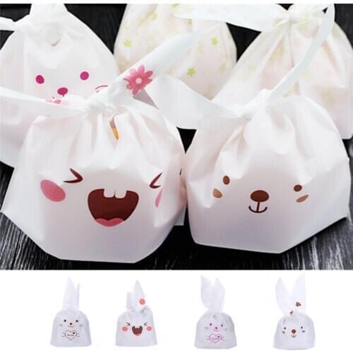 20Pcs Cute Bunny Series Biscuit Plastic Candy Cookie Packaging Bags Wedding Gift Bag
