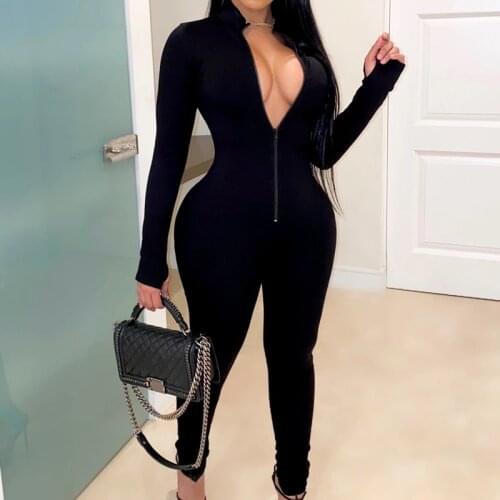 2021 Fashion Skinny Jumpsuit Women Long Sleeve Zipper Solid Bodycon Romper Fitness Sport Playsuit Overall Streetwear Tracksuit
