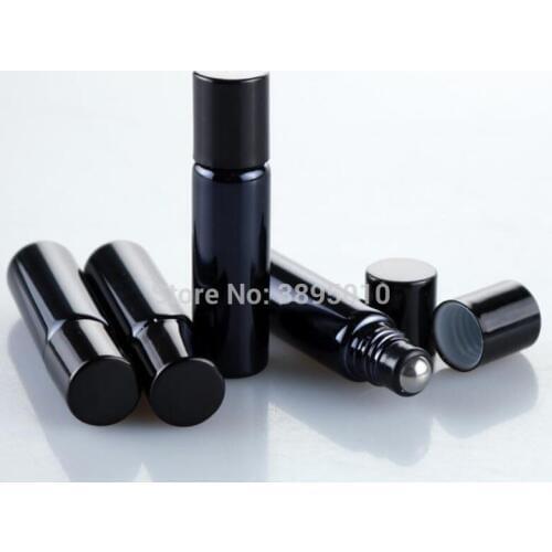 5ml 10ml black roll on glass Bottle stell ball sample Vial Cosmetic packaging container F438