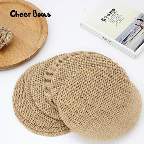 5pcs/lot 100% Natural Jute Round Thick Fabric For Vintage Table Mat DIY Craft Patchwork Material Canvas DIY Handmade Materials