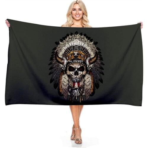 3D Ancient Indian Skull Digital Print Bath Towel for Adult Men and Women Bathroom Absorbent Rectangular Bath Towel Beach Towel