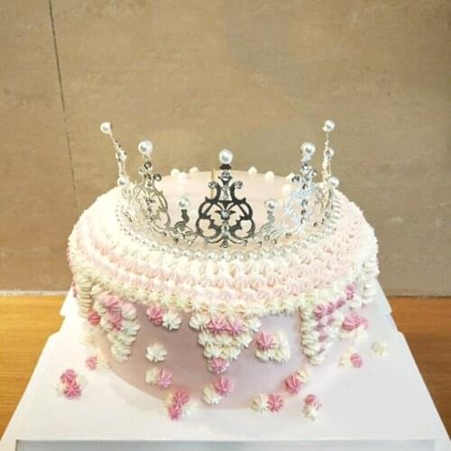 Crown Birthday Baking Accessories Flowers Birthday Cake Decoration Highlight Pearl Headdress Hair Accessories Headband J2Y